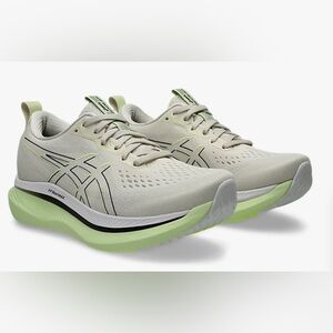 Asics Neutral Beige and Light Green Running Sneakers